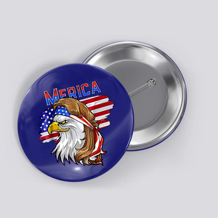 Merica Eagle American Flag Mullet Hair Redneck Hillbilly Gift Button