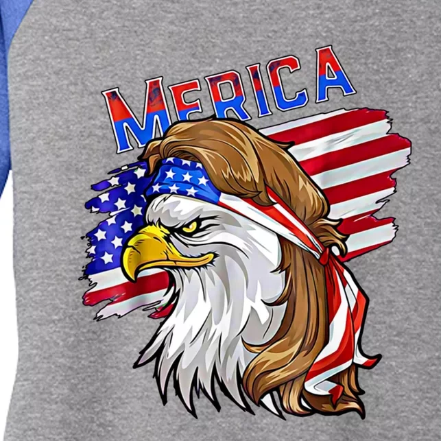 Merica Eagle American Flag Mullet Hair Redneck Hillbilly Gift Women's Tri-Blend 3/4-Sleeve Raglan Shirt