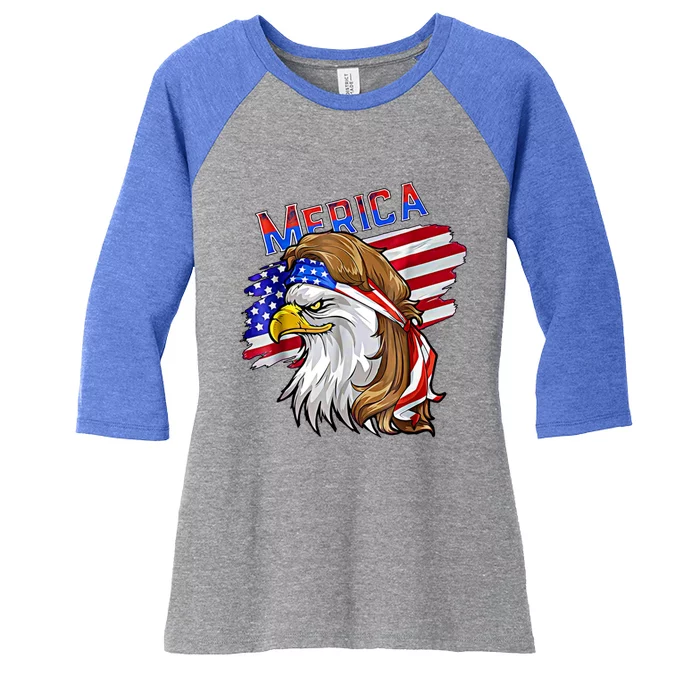 Merica Eagle American Flag Mullet Hair Redneck Hillbilly Gift Women's Tri-Blend 3/4-Sleeve Raglan Shirt