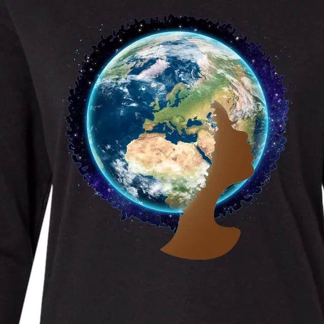 Mother Earth Afro Hair Galaxy Womens Cotton Relaxed Long Sleeve T-Shirt