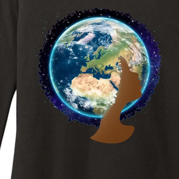 Mother Earth Afro Hair Galaxy Womens CVC Long Sleeve Shirt