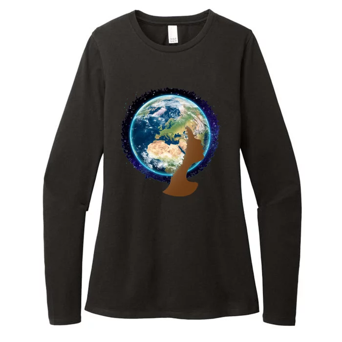 Mother Earth Afro Hair Galaxy Womens CVC Long Sleeve Shirt