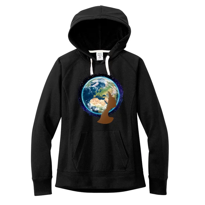 Mother Earth Afro Hair Galaxy Women's Fleece Hoodie