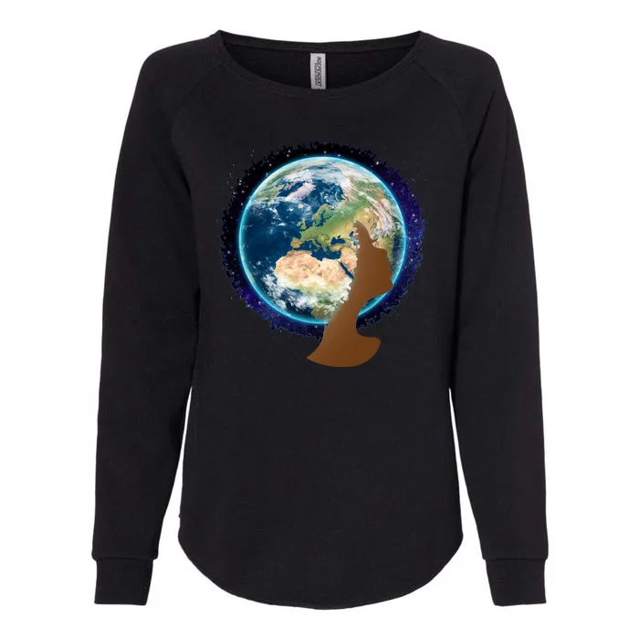 Mother Earth Afro Hair Galaxy Womens California Wash Sweatshirt