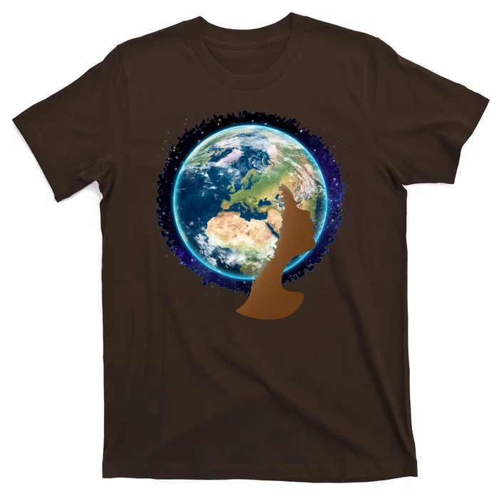 Mother Earth Afro Hair Galaxy T-Shirt