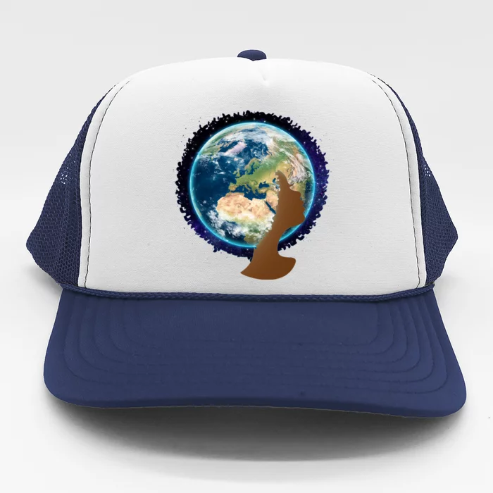 Mother Earth Afro Hair Galaxy Trucker Hat