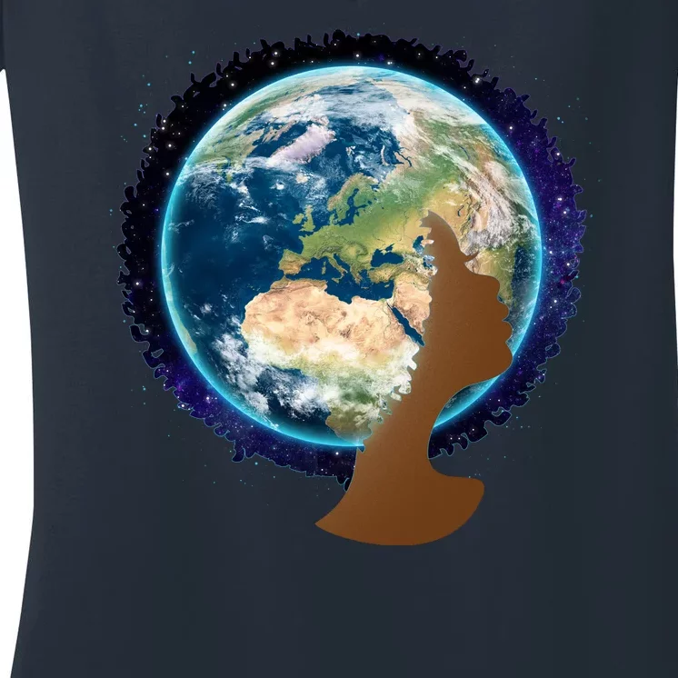 Mother Earth Afro Hair Galaxy Women's V-Neck T-Shirt