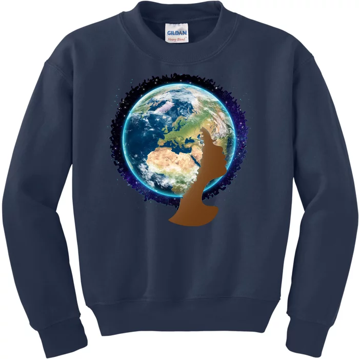 Mother Earth Afro Hair Galaxy Kids Sweatshirt