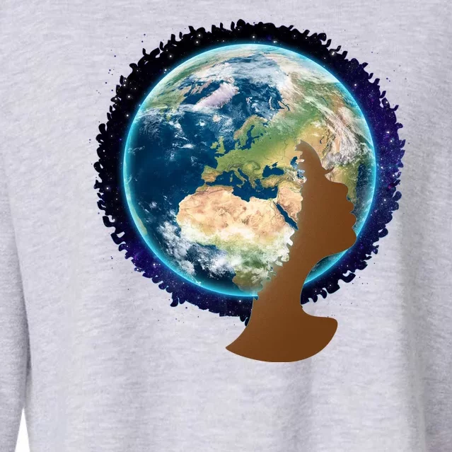 Mother Earth Afro Hair Galaxy Cropped Pullover Crew