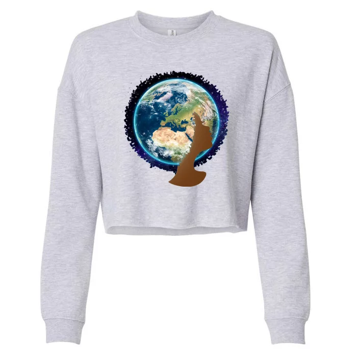 Mother Earth Afro Hair Galaxy Cropped Pullover Crew