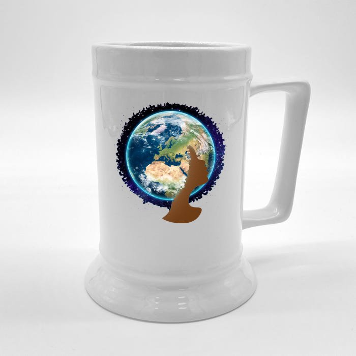 Mother Earth Afro Hair Galaxy Front & Back Beer Stein