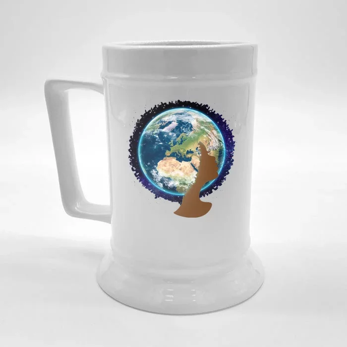 Mother Earth Afro Hair Galaxy Front & Back Beer Stein