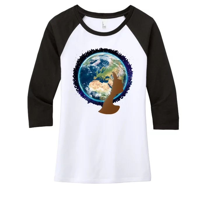 Mother Earth Afro Hair Galaxy Women's Tri-Blend 3/4-Sleeve Raglan Shirt