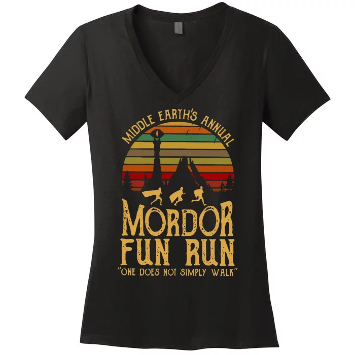 Middle EarthS Annual Mordor Fun Run One Does Not Simply Walk Into Mordor Women's V-Neck T-Shirt