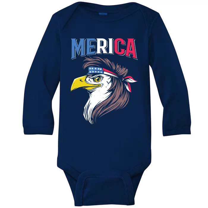 Mullet Eagle American Flag Usa Bird 4th Of July Merica Gift Baby Long Sleeve Bodysuit