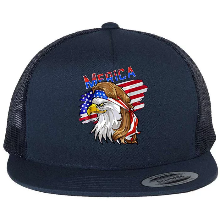 Merica Eagle American Flag Mullet Hair Redneck Hillbilly Gift Flat Bill Trucker Hat