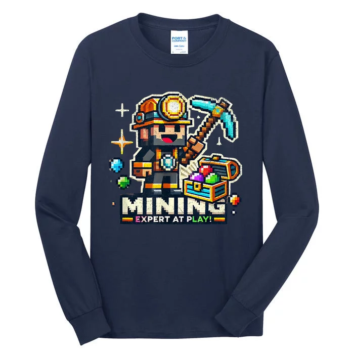 Mining Expert At Play! Pixelated Miner Tall Long Sleeve T-Shirt