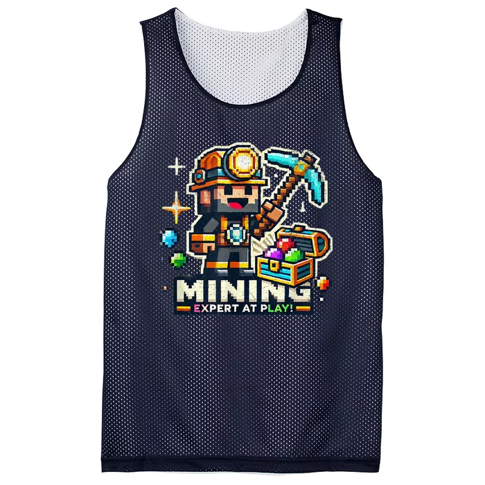 Mining Expert At Play! Pixelated Miner Mesh Reversible Basketball Jersey Tank