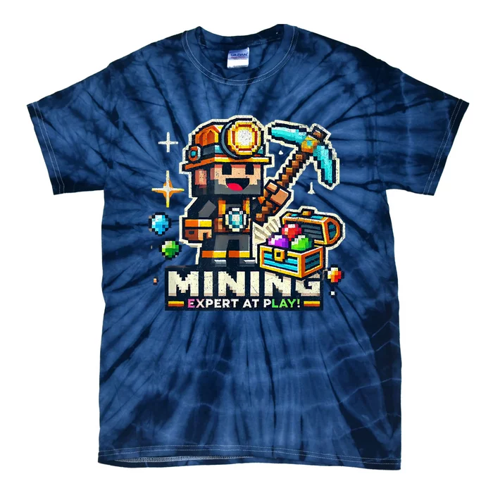 Mining Expert At Play! Pixelated Miner Tie-Dye T-Shirt