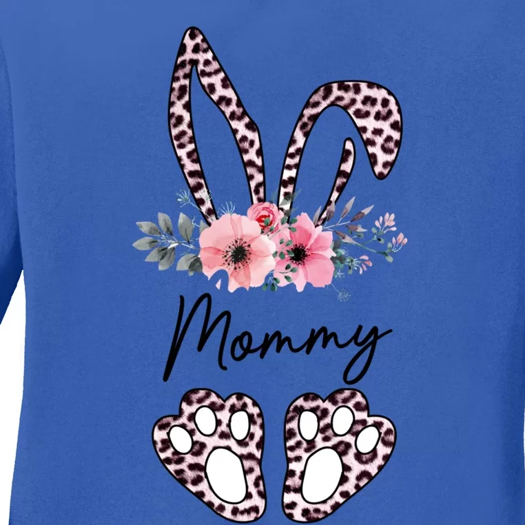 Mommy Easter Bunny Floral Leopard Print Mom Happy Easter Gift Ladies Long Sleeve Shirt