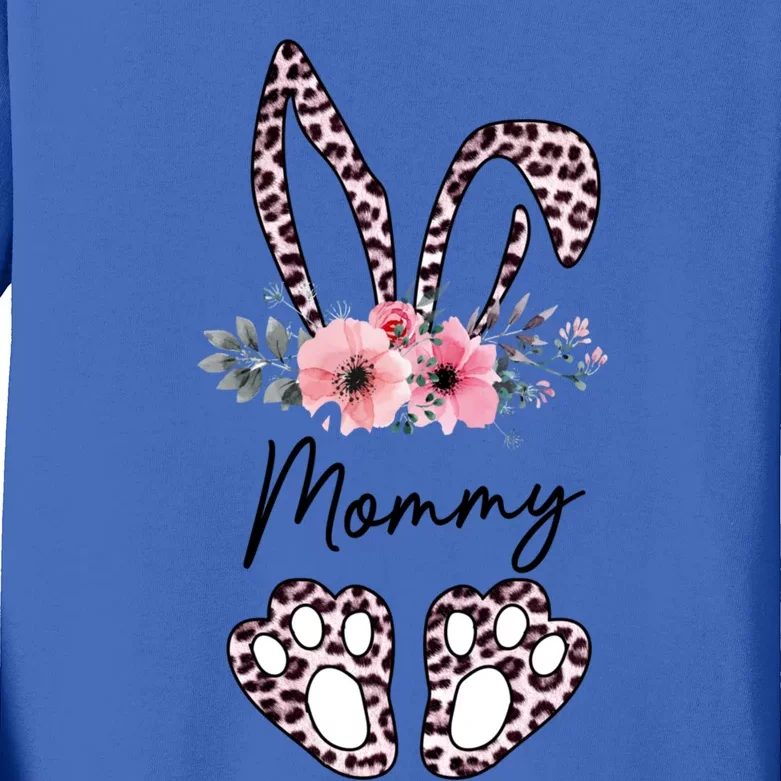 Mommy Easter Bunny Floral Leopard Print Mom Happy Easter Gift Kids Long Sleeve Shirt