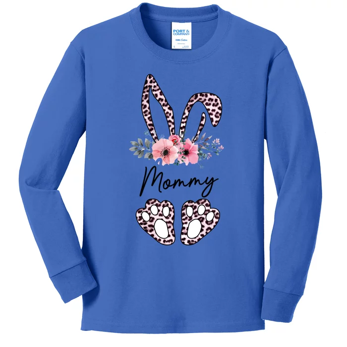 Mommy Easter Bunny Floral Leopard Print Mom Happy Easter Gift Kids Long Sleeve Shirt