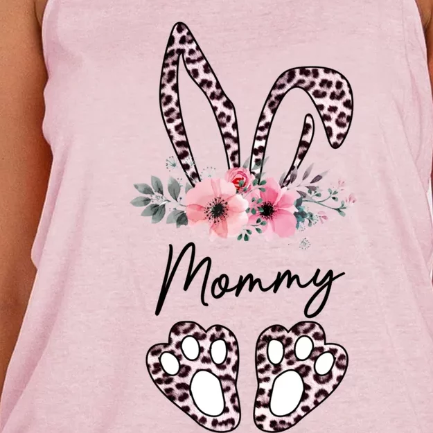 Mommy Easter Bunny Floral Leopard Print Mom Happy Easter Gift Women's Knotted Racerback Tank