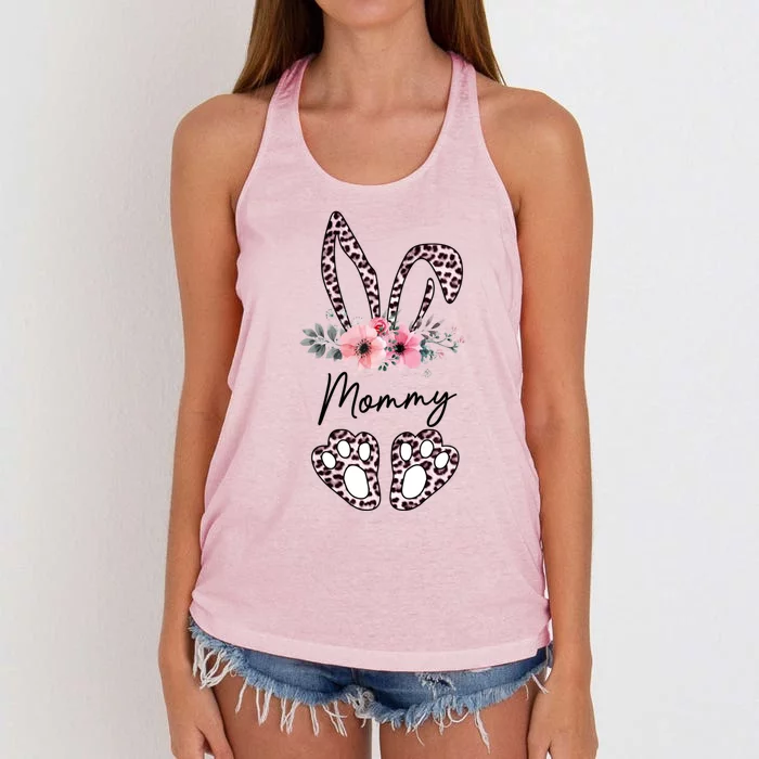 Mommy Easter Bunny Floral Leopard Print Mom Happy Easter Gift Women's Knotted Racerback Tank