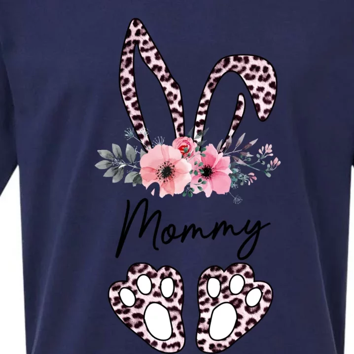 Mommy Easter Bunny Floral Leopard Print Mom Happy Easter Gift Sueded Cloud Jersey T-Shirt