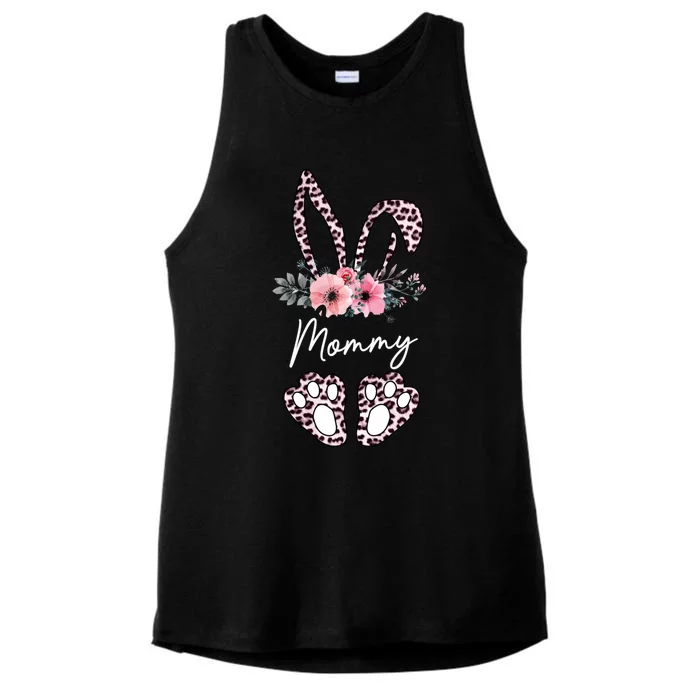 Mommy Easter Bunny Floral Leopard Print Mom Happy Easter Gift Ladies Tri-Blend Wicking Tank