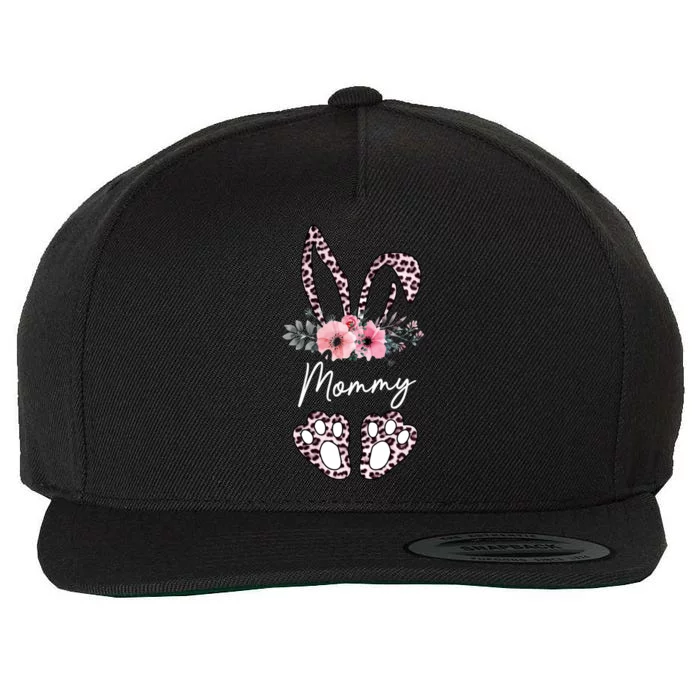 Mommy Easter Bunny Floral Leopard Print Mom Happy Easter Gift Wool Snapback Cap