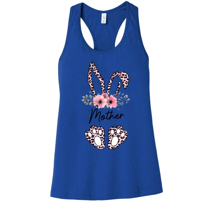 Mother Easter Bunny Floral Leopard Print Mom Happy Easter Cute Gift Women's Racerback Tank