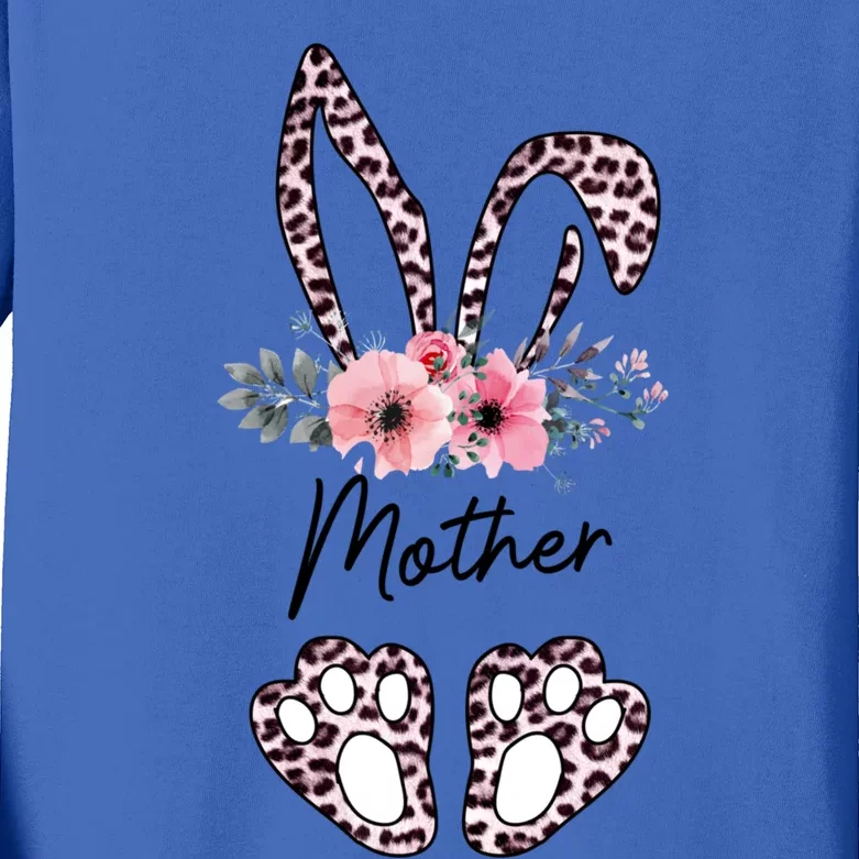 Mother Easter Bunny Floral Leopard Print Mom Happy Easter Cute Gift Kids Long Sleeve Shirt