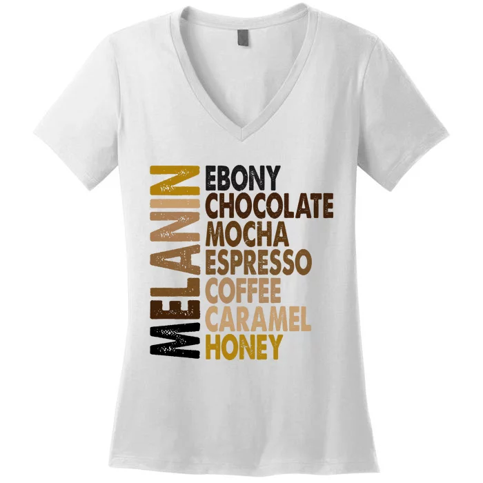 Melanin Ebony Chocolate Mocha Espresso Coffee Cocoa Caramel Honey Women's V-Neck T-Shirt