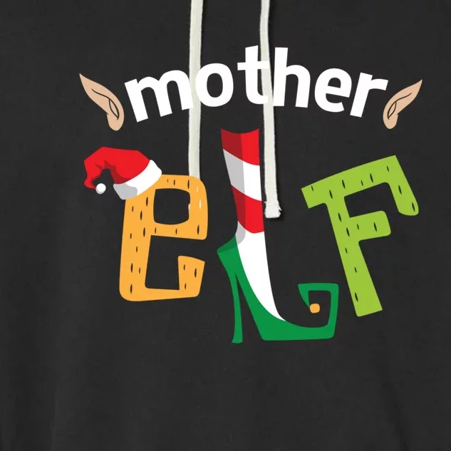 Mother Elf Christmas Elves Squad Mama Matching Elf Family Gift Garment-Dyed Fleece Hoodie