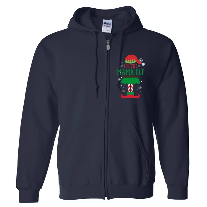 Mama Elf Christmas With Snowflakes Full Zip Hoodie