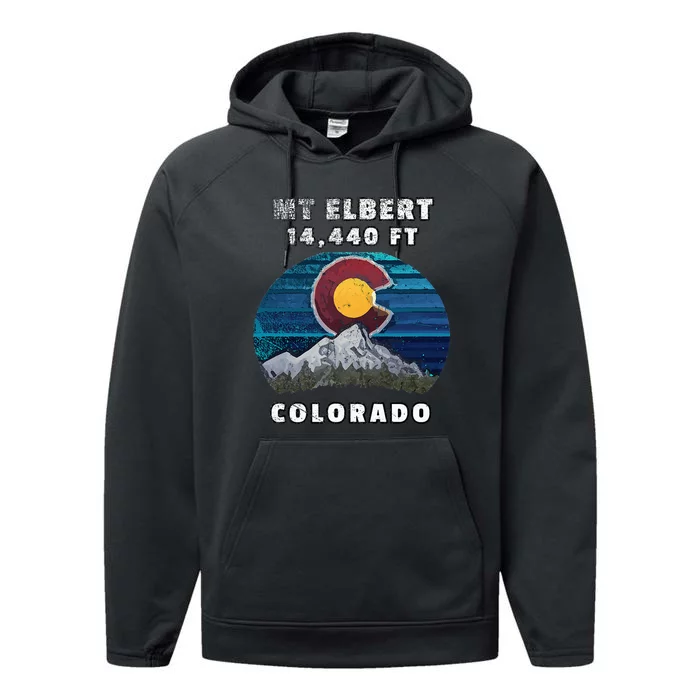 Mt Elbert Colorado Flag Mountain Styled Performance Fleece Hoodie