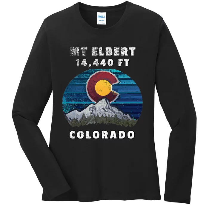 Mt Elbert Colorado Flag Mountain Styled Ladies Long Sleeve Shirt