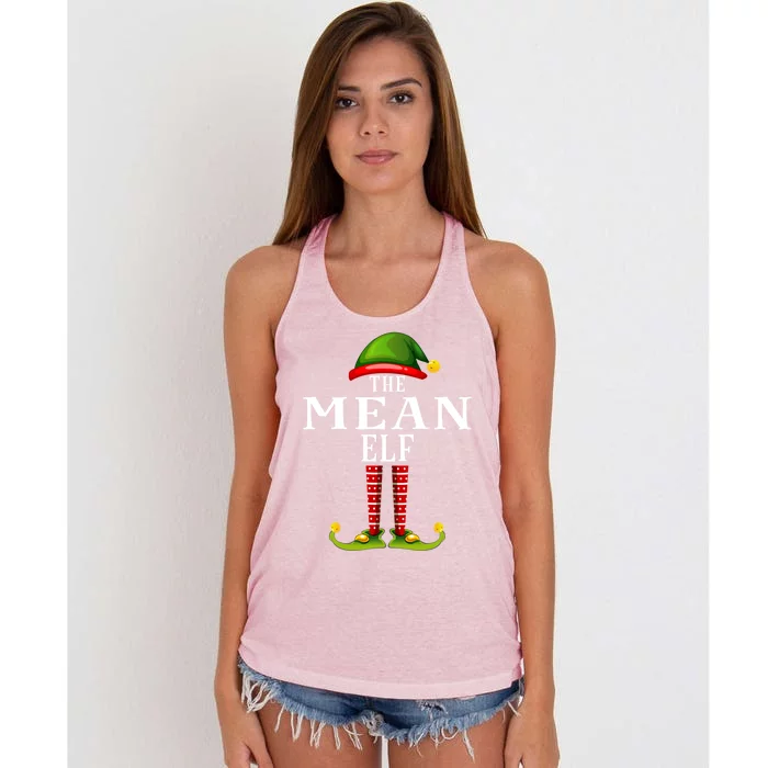 Mean Elf Christmas Matching Family Group Pjs Gift Women's Knotted Racerback Tank