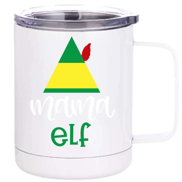 Mama Elf Cute Family Matching Christmas Group Momma Mother Gift Front & Back 12oz Stainless Steel Tumbler Cup