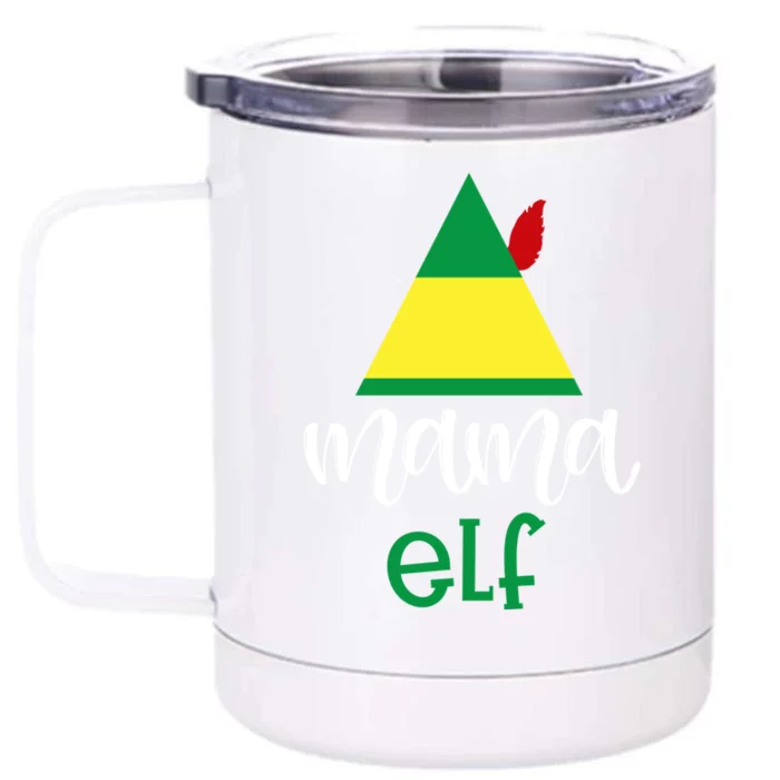 Mama Elf Cute Family Matching Christmas Group Momma Mother Gift Front & Back 12oz Stainless Steel Tumbler Cup