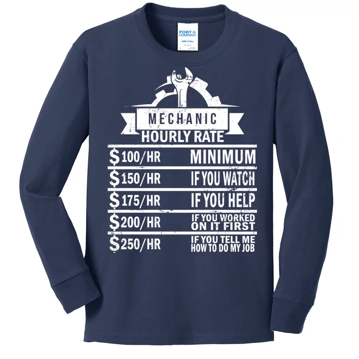 Mechanic Hourly Rate Kids Long Sleeve Shirt