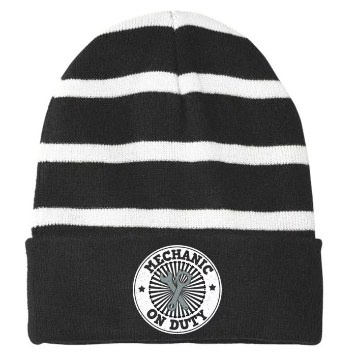 Mechanic On Duty Striped Beanie with Solid Band