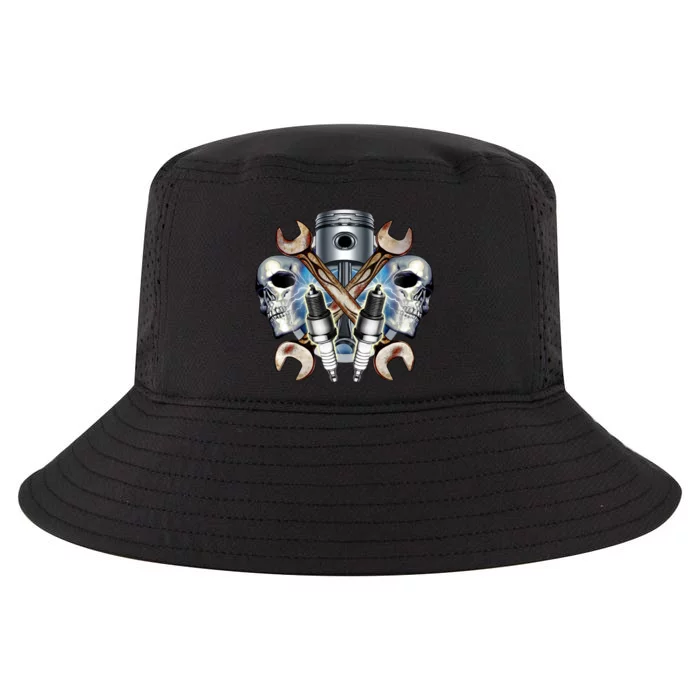 Mechanic Skulls With Wrench & Spark Plugs Cool Comfort Performance Bucket Hat