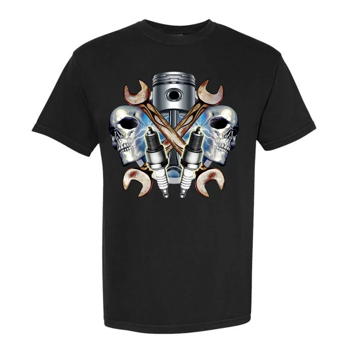 Mechanic Skulls With Wrench & Spark Plugs Garment-Dyed Heavyweight T-Shirt