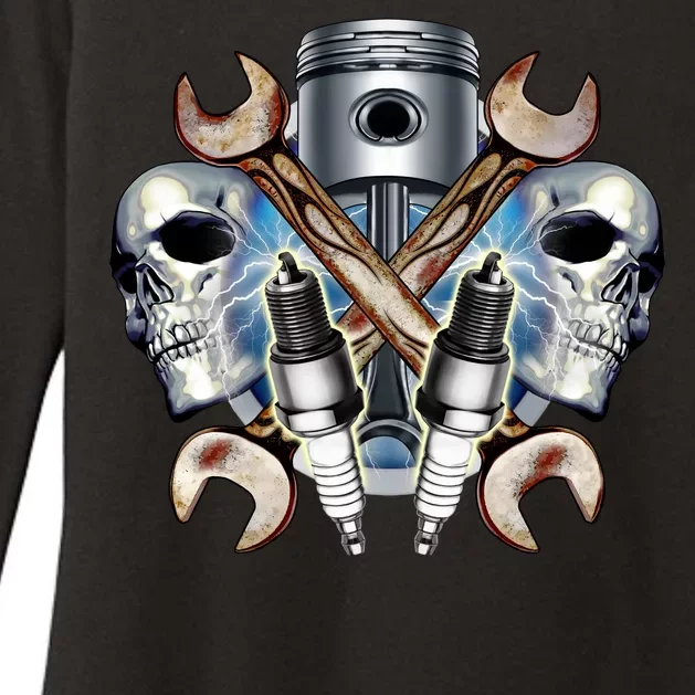 Mechanic Skulls With Wrench & Spark Plugs Womens CVC Long Sleeve Shirt