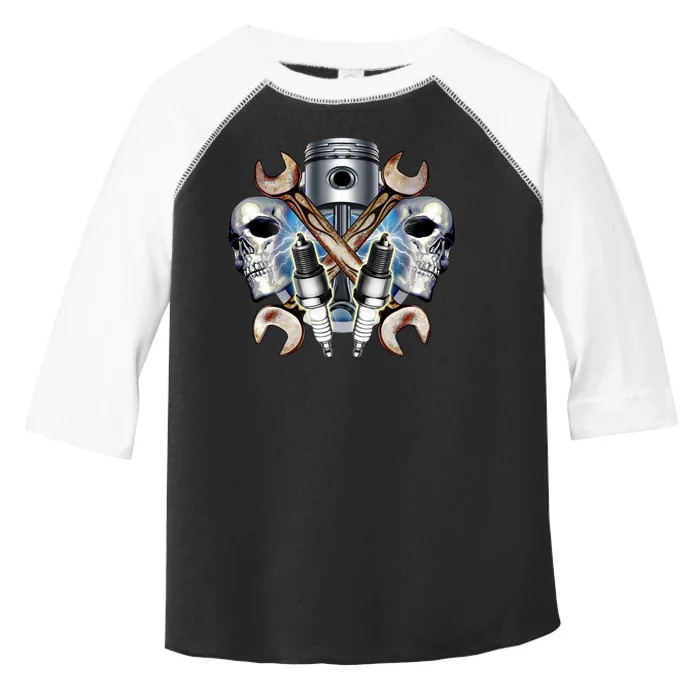 Mechanic Skulls With Wrench & Spark Plugs Toddler Fine Jersey T-Shirt