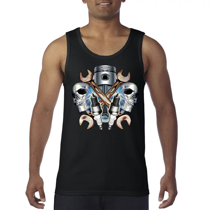 Mechanic Skulls With Wrench & Spark Plugs Tank Top