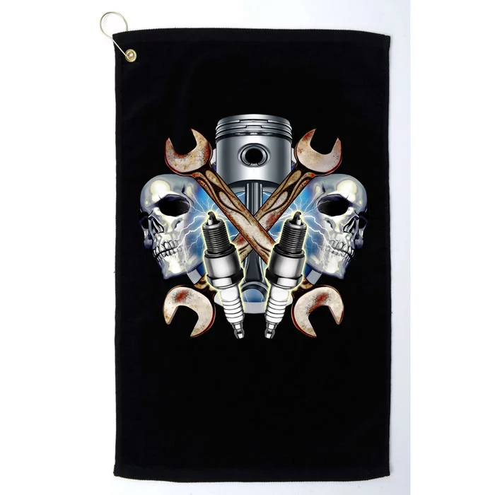 Mechanic Skulls With Wrench & Spark Plugs Platinum Collection Golf Towel