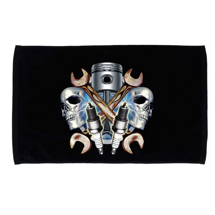 Mechanic Skulls With Wrench & Spark Plugs Microfiber Hand Towel